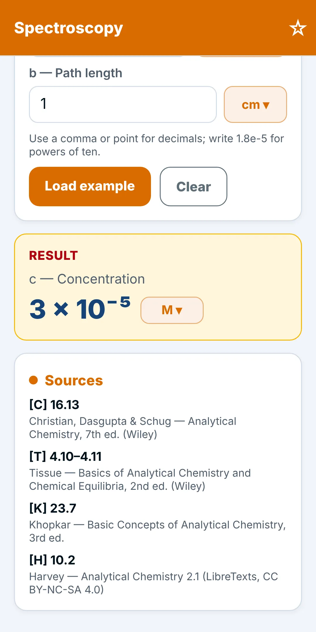 Screenshot: Choose the unknown and enter the values