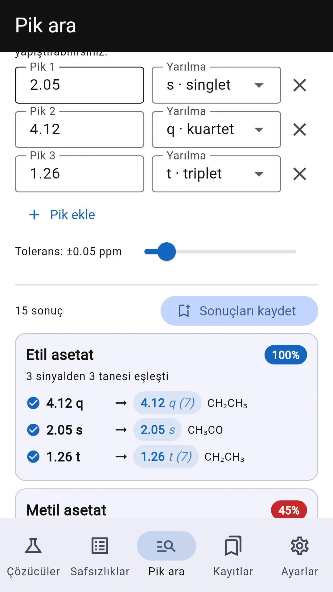 Ekran görüntüsü: Birden fazla piki birlikte arayın