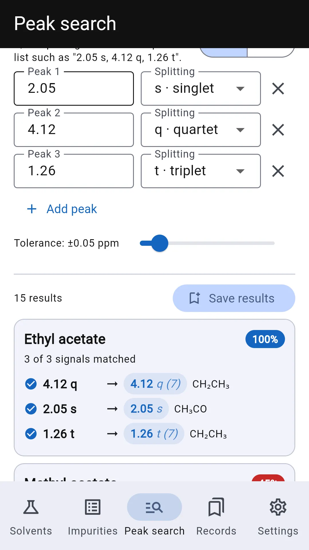 Screenshot: Search several peaks together